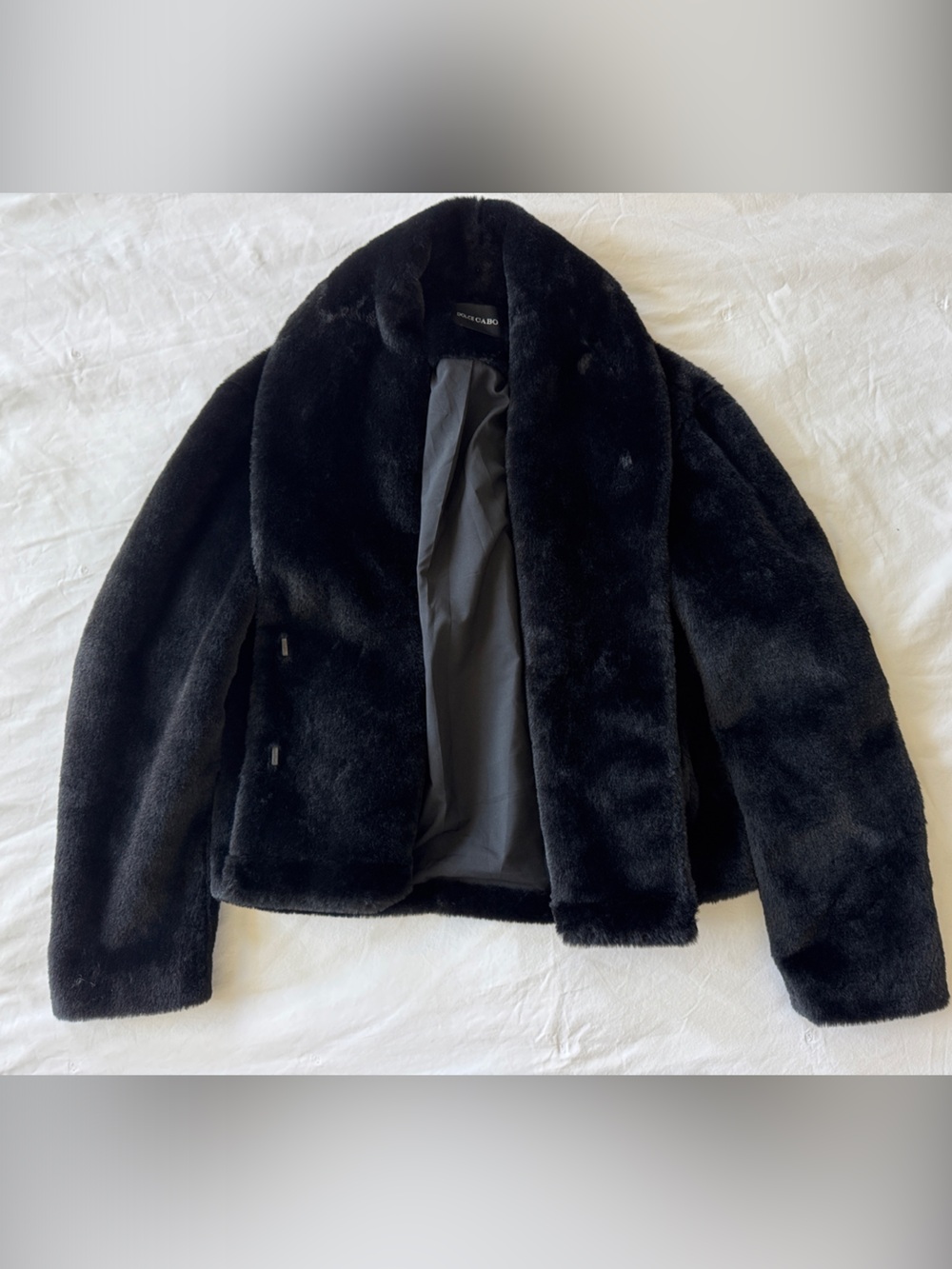 Dolce Cabo Black Faux Fur Pea Coat